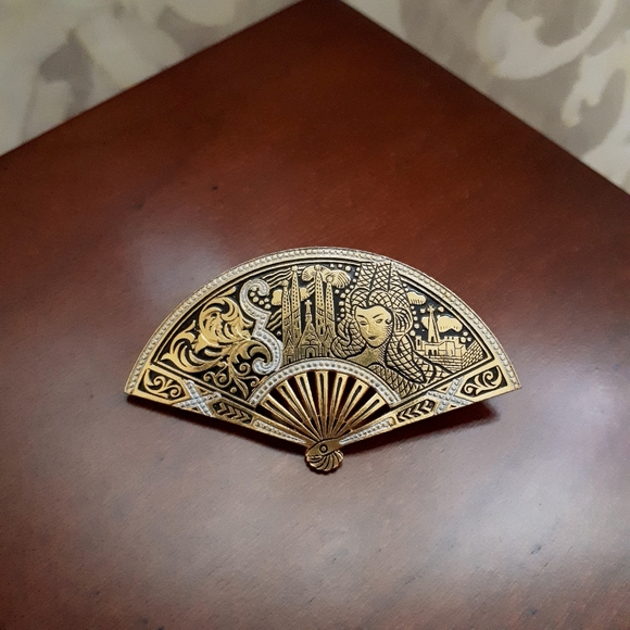 Vintage handmade Spanish damascene pin brooch - Picture 8 of 10